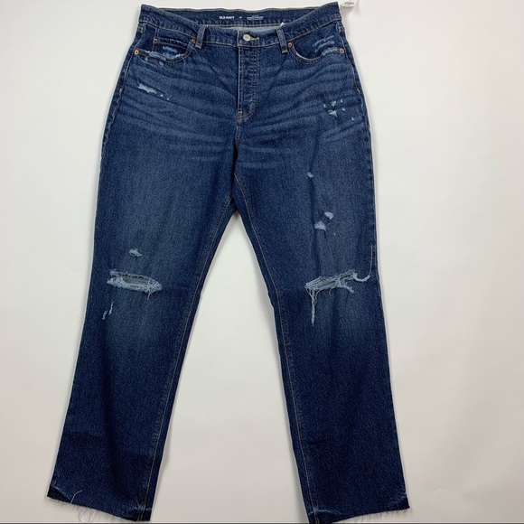 Old Navy High Rise Slouchy Straight Distressed Jeans Sz 10 - Picture 1 of 10